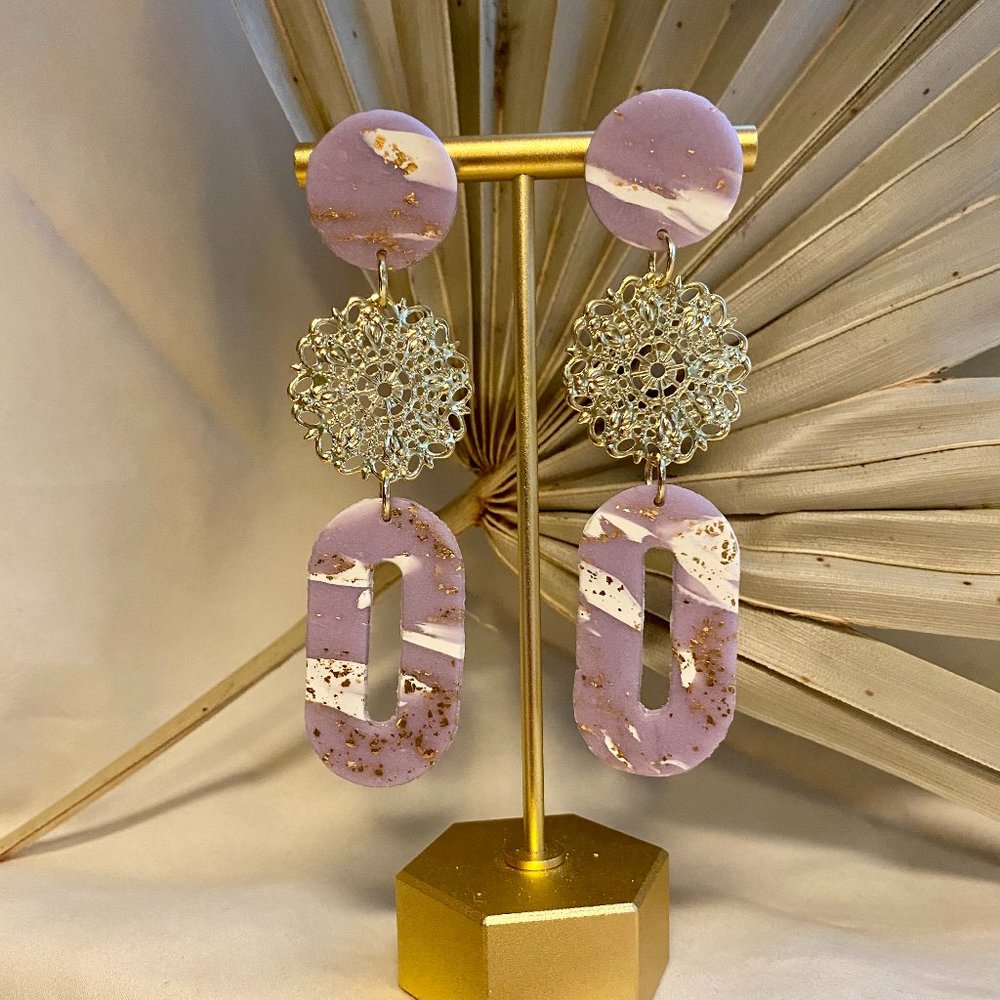 Purple/Gold Marble Polymer Clay Earrings